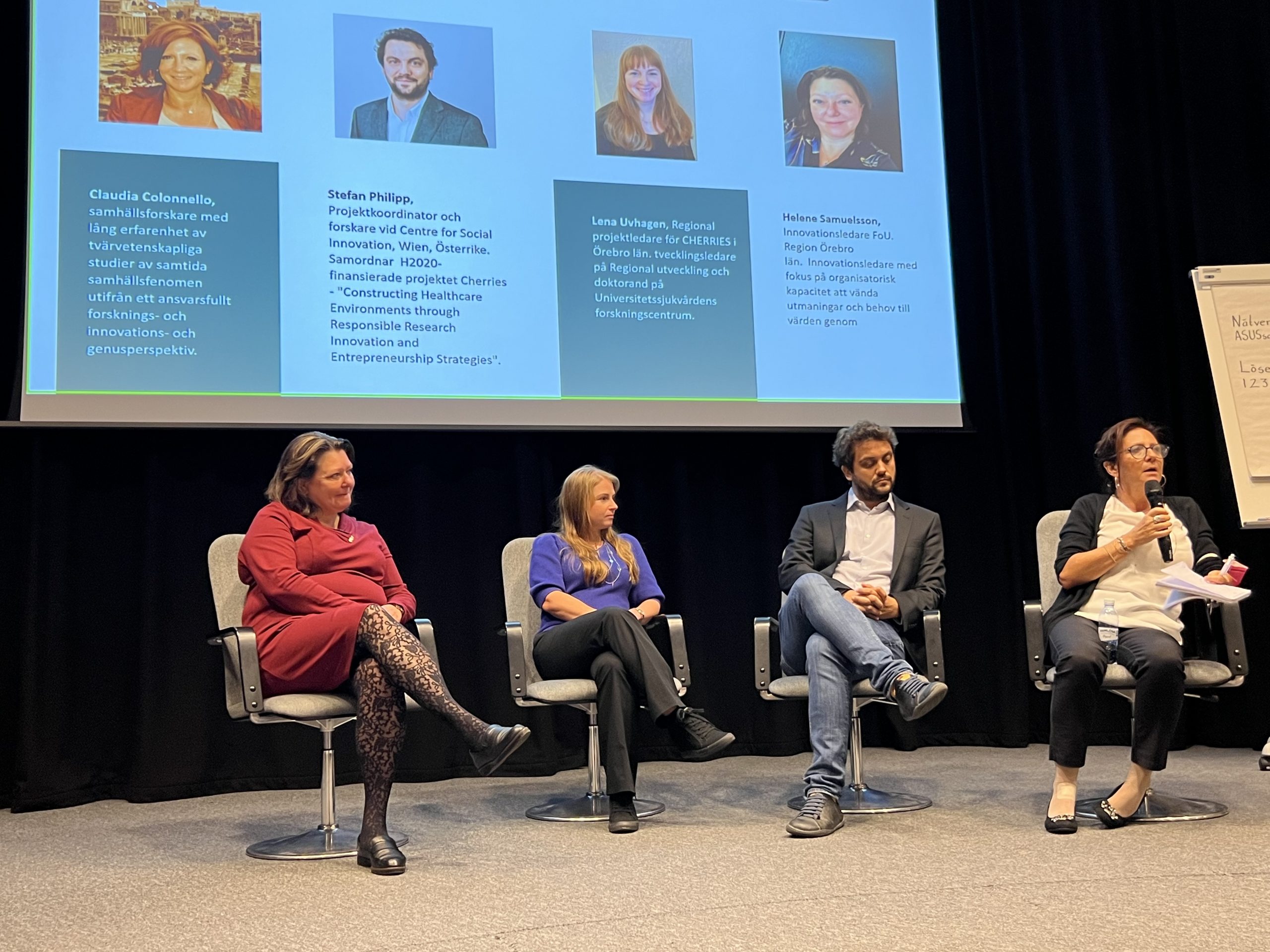 Four people on a panel discussion during the final event in Orebro, Sweden